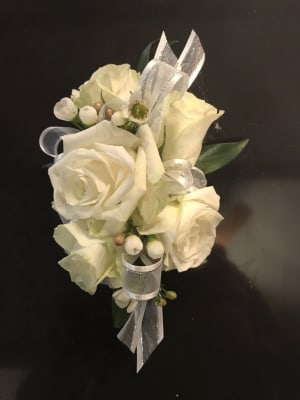 White Rose Wristlet White Ribbon Flower Bouquet