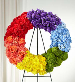 Wreath: Circle of Love Wreath- Rainbow Flower Bouquet
