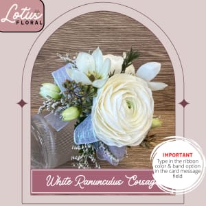 White Ranunculus Corsage & Boutonnieres Flower Bouquet