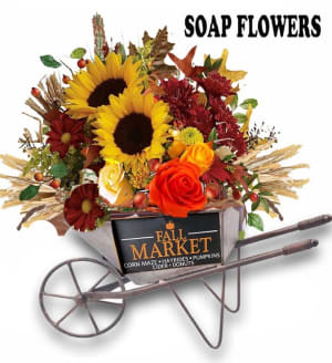 Fall Harvest Soap Flower Wheelbarrow Flower Bouquet