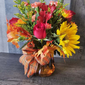 Pumpkin Patch Blooms-Glass Pumpkin Container Flower Bouquet