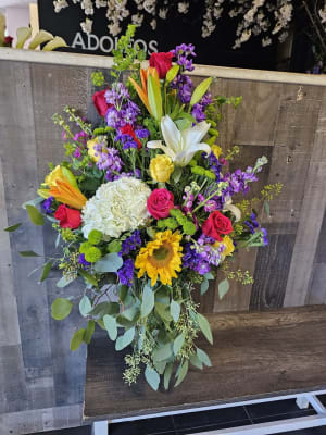 Large Colorful Cascade Arrangement-One sided Flower Bouquet