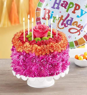 Birthday Wishes Flower Cake Vibrant Flower Bouquet