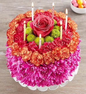 Birthday Wishes Flower Cake Vibrant Flower Bouquet