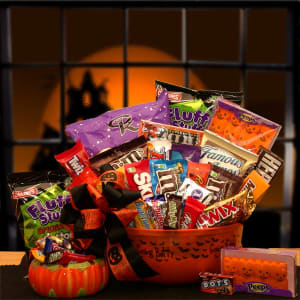 No Tricks Just Treats Halloween Goodie Bucket Flower Bouquet