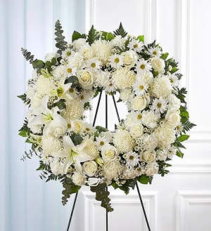 All White Funeral Wreath Flower Bouquet