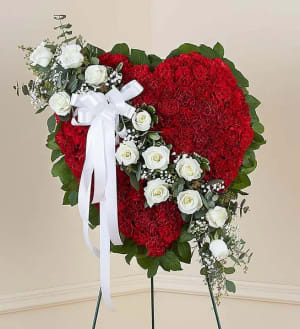 Always Remember™ Floral Heart Tribute - Red with White Roses Flower Bouquet