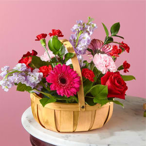 Pink Picnic Basket Flower Bouquet