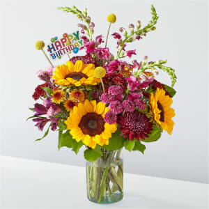 Pop of Whimsy Bouquet & Happy Birthday Topper Flower Bouquet