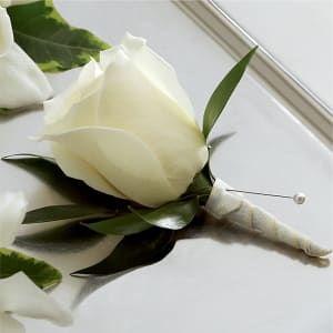 White Rose Boutonniere Flower Bouquet