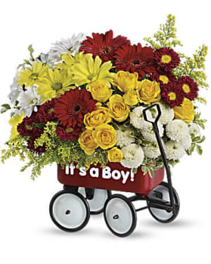 Baby's Wow Wagon by Teleflora - Boy Flower Bouquet
