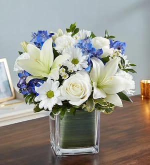 Healing Tears Blue & White Flower Bouquet