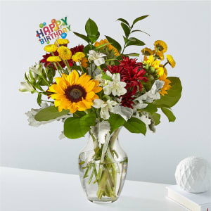 Prairie Sunrise Bouquet & Happy Birthday Topper Flower Bouquet