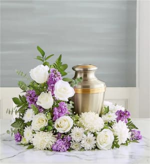 Cremation Wreath- Lavender and White Flower Bouquet