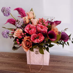 Luxury-Inspired Custom Purse - Pinks & Purples Flower Bouquet