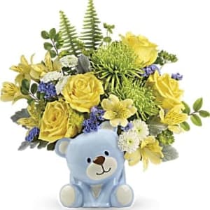 Joyful Bear- Blue Flower Bouquet