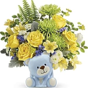 Joyful Bear- Blue Flower Bouquet