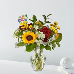 Prairie Sunrise Bouquet &amp; Happy Birthday Topper Flower Bouquet