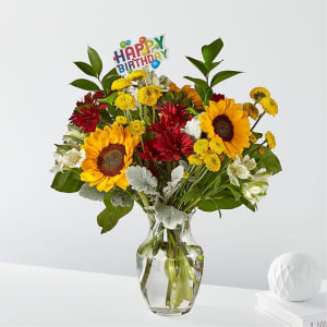 Prairie Sunrise Bouquet &amp; Happy Birthday Topper Flower Bouquet