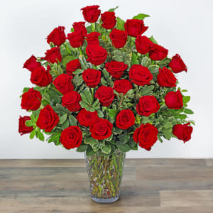 Three Dozen Elegant Red Roses Flower Bouquet