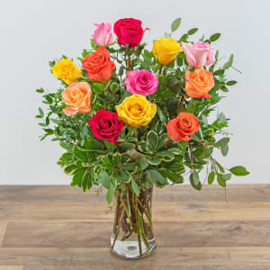 One Dozen Vibrant Roses Flower Bouquet