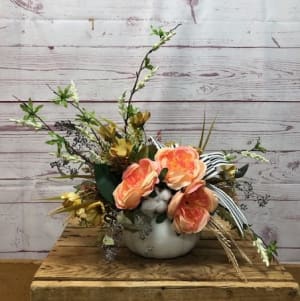 Peaceful Peach Silk (Artificial) Arrangement Flower Bouquet