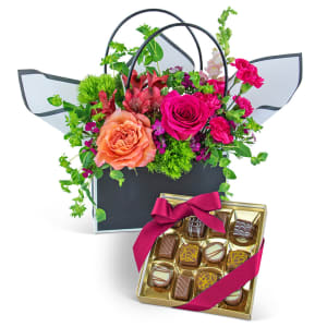 Love and Chocolate Blooming Tote Ensemble Flower Bouquet