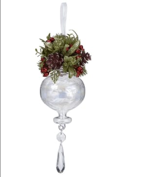 Ganz Kissing Krystal Vintage Etched Glass Ornament Flower Bouquet