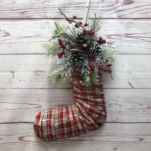 Silk (Artificial) Christmas Stocking Wall Hanger Flower Arrangement Silk (Artificial) Christmas Stocking Wall Hanger Flower Bouquet