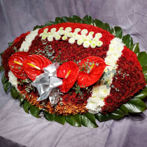 Football with Red and Silver Flower Bouquet