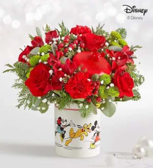 Disney Mickey Mouse & Friends Holiday Cookie Jar Flower Bouquet