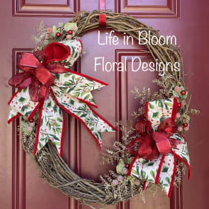 Holiday Ribbon Silk Wreath 18" Flower Bouquet