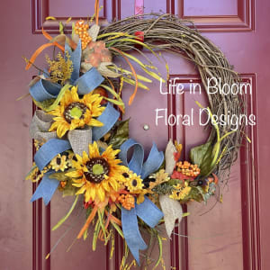 Fall Blue Sunflower Silk Wreath 16" Flower Bouquet