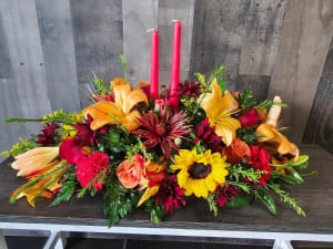 fields of Europe Centerpiece ( RED CANDLES) Flower Bouquet