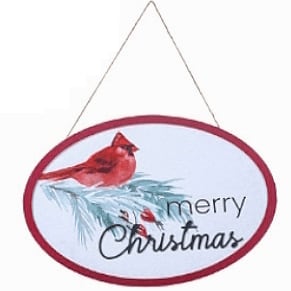 Holiday Painted Wood Cardinal Sign Flower Bouquet