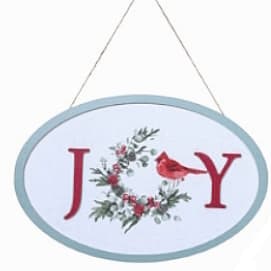 Holiday Painted Wood Cardinal Sign Flower Bouquet