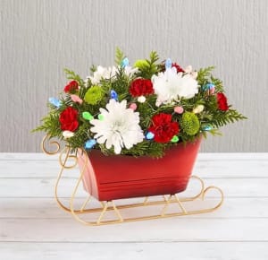 Dashing Through the Snow Sleigh Flower Bouquet