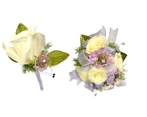 Lilac Dreams Wristlet and Boutonniere Set Flower Bouquet