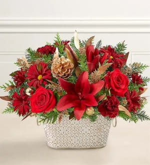 Crimson Treasure Cachepot Flower Bouquet