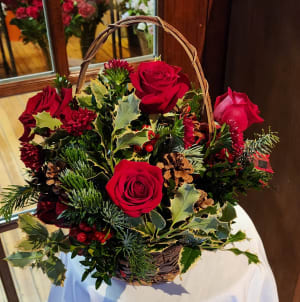 Holly Berry Basket Flower Bouquet