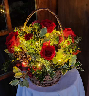 Holly Berry Basket Flower Bouquet