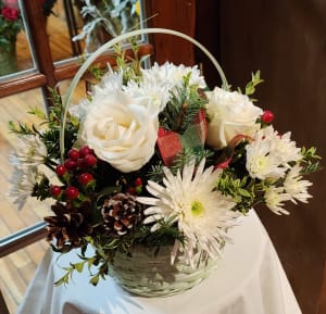 Winter White Basket Flower Bouquet