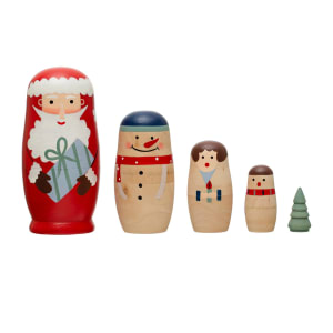 Pine wood holiday icon nesting dolls, set of 5 Flower Bouquet