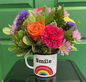 Smile Mug and Blooms Flower Bouquet