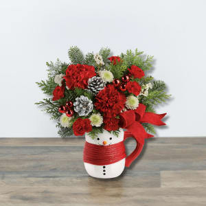 Sending a Hug Snowman Mug Flower Bouquet