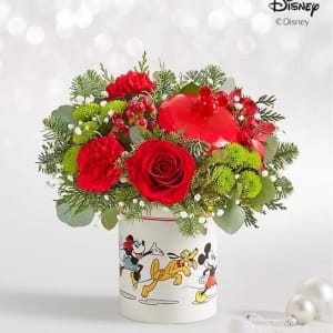 Disney Mickey Mouse & Friends Holiday Cookie Jar Flower Bouquet