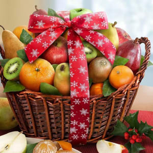 Premier Holiday Orchard Fruit Gift Basket Flower Bouquet