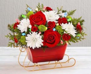 Dashing Through the Snow Sleigh Flower Bouquet