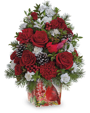 Teleflora's Cardinal In Flight Tree Flower Bouquet