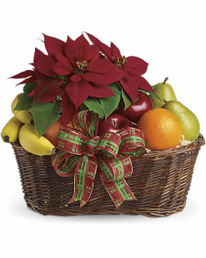 Fruit and Poinsettia Basket Flower Arrangement Fruit and Poinsettia Basket Flower Bouquet